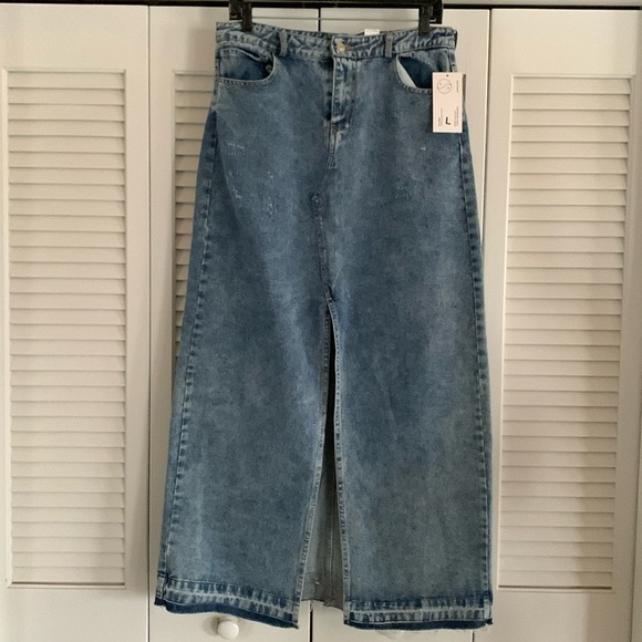 OneDNA Dresses & Skirts - ONEDNA Ann Arbor Denim Maxi Skirt Women’s Blue Jean Front Slit Raw Edge Size L